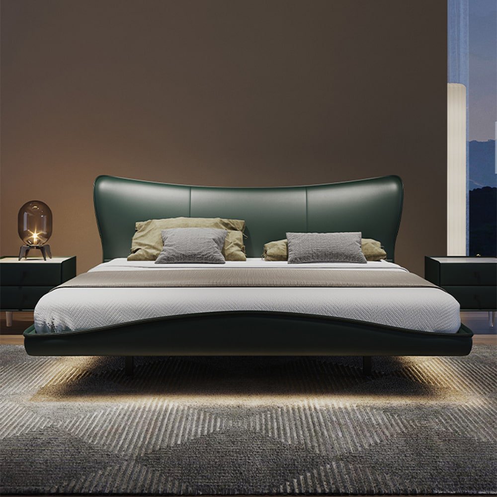 Marino uplostred green leatherette without storage bed queen plus mattress 60×75