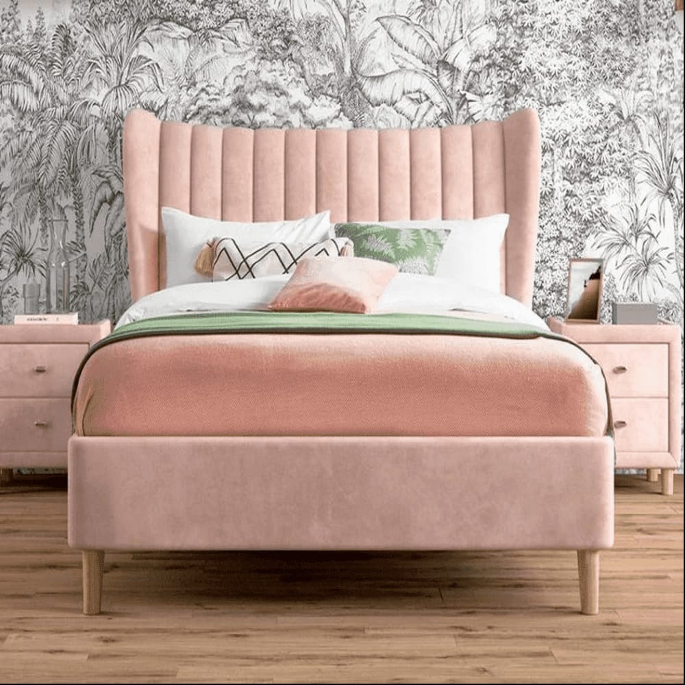 Sunny upholstered in leatherette bed in with storage Pink, King Mattress 70×72